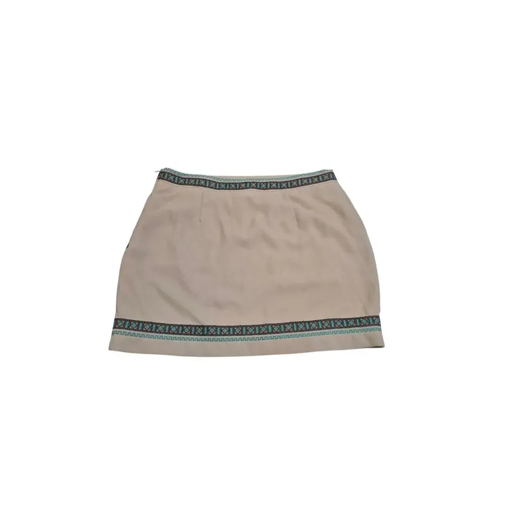 NWT Ya Los Angeles Embroidered Size M Beige Southwestern Tribal Boho Mini Skirt